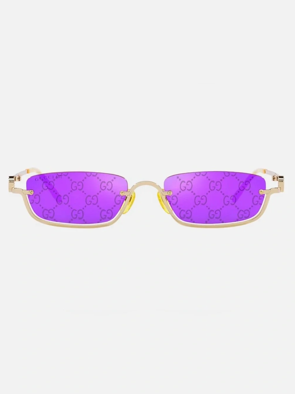 Gucci Gold Frame Sunglasses with Purple GG Logo Lenses